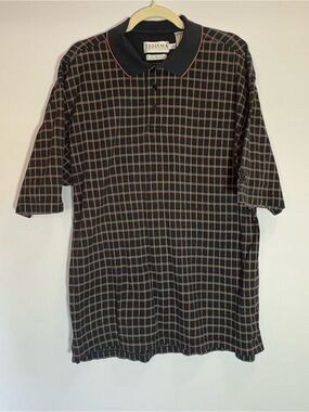 TEHAMA Black Polo with Brown Windowpane Grid